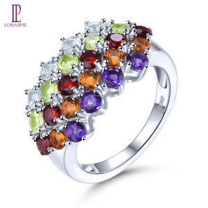 Lohaspie Jewelry Nhẫn Bạc Thật 3 Carat 925 Kèm Đá Quý Nhẫn Ngọc Hồng Lựu Peridot Tự Nhiên Nhẫn Đá Quý Nhiều Màu Nhẫn Ngọc Hồng Lựu Cho Nữ Trang Sức Quà Tặng Giáng Sinh