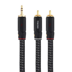 YYAUDIO HiFi 3.5mm to 2RCA Audio Cable Silver-Plated OCC Single Crystal Copper Shielded Wire for Mobile PC TV Box Amplifier