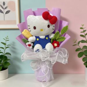 Sanrio | Genuine Hellokitty Dolls With Artificial Flowers Creative Sanrio Handmade Bouquets Christmas Birthday Valentine Graduation Gifts