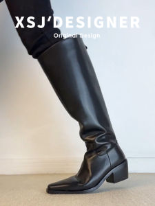 LIQIXIEFANG | Genuine Leather Coarse Heel Long Shaft Boots