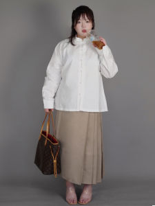 Natural Morning Dawn Hanfu plus Size Casual Workwear Khaki Short Horse Tailed Skirt New Chinese Style White Shirt for Office
