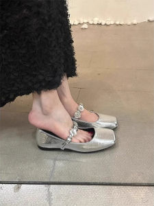 XUJIA | Silver Flat Mary Jane Shoes For Dresses Spring Summer New 2025