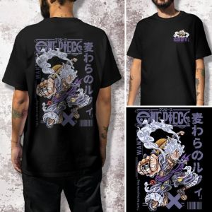 ONE PIECE Anime Peripheral Front and Rear Printed T-shirt Mens Summer Loose Casual Wear Large Size Childrens Parent-child Top