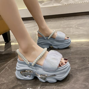 Star Thick Bottom Rhinestone Sandals Womens Shoes Heightening Summer Slope Heel Fairy Style Two-Way Slip-On Platform Slippers