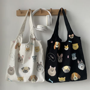 Original Dog Cartoon Canvas Bag New Style Shoulder Bag for Women Retro Harajuku Korean Style ULZSANG Fabric Bag INS