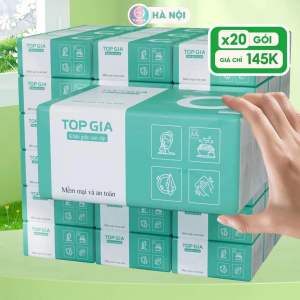 Thùng 20 gói giấy ăn rút Top Gia 4 lớp cao cấp gói 400 tờ 100 lần rút siêu dai và tiện lợi