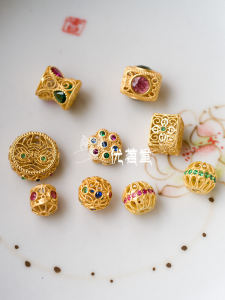 Pure Silver S925 Gold Plated Floral Zakyram Hollow Beads Bracelet Necklace Earring DIY Accessories South Red Semi-Precious Stones