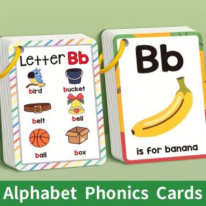 Alphabet Phonics Cards 27pcs Colorful Phonics Learning Cards – Cartoon Letter Recognition Sounds & Words Interactive Educational Toy for Kids
