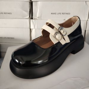 รองเท้า Mary Janes หนังวัวชั้นบนสำหรับผู้หญิง ทรงหัวมน ส้นหนา สไตล์อังกฤษ รองเท้า Mary Janes แฟชั่นฤดูใบไม้ผลิและฤดูร้อน 2025