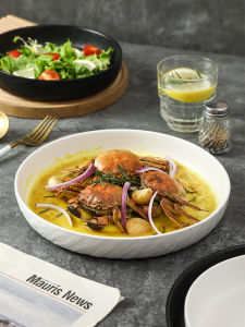 จานซีฟูดเซรามิกสไตล์ญี่ปุ่น จานซีฟูดทรงกลมลึก จานซีฟูดแบบตรง จานซีฟูดเซรามิกพร้อมเครื่องปรุงรสสูง จานซีฟูดแบบจาน