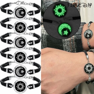 2ชิ้นแฟชั่นสร้อยข้อมือถักเรืองแสงดวงอาทิตย์ดวงจันทร์คนรักปรับสแตนเลสโรแมนติกเงากำไลข้อมือเชื่อมกำไลข้อมือเครื่องประดับ