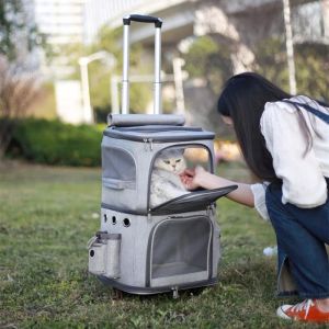 Pet Double-layer Trolley Bag Cat Bag Going Out Portable Trolley Pet Bag Breathable and Foldable Large-capacity Pet Box