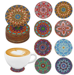 8 pieces DIY diamond painting art set Mandala flower pattern coaster special shape crystal artificial diamond Mosaic process