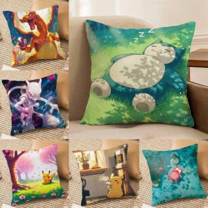Bandai | Pokemon Eeveelution Collection Anime Plush Pillow Cover Soft Short Plush Cushion Cover For Sofa Bedroom Home Decor Gift