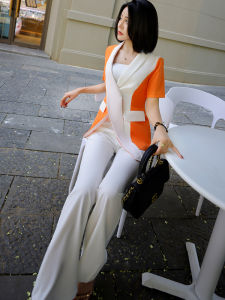 MUBEELE | Fashionable Color Block Short Sleeve Womens Suit Summer New Arrival Elegant Pants Two-Piece Set Polyester Material