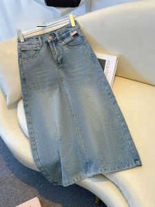 กระโปรงยีนส์เอวสูงทรงเอเข้ารูปสำหรับผู้หญิง ฤดูร้อน 2025 ดีไซน์ใหม่ กระโปรงสั้นทรงเอเข้ารูป ผ้าฝ้ายผสมโพลีเอสเตอร์