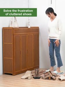 Shoe Cabinet Organizer 5/6/7 Layers Bamboo Shoes Storage Space Saver Wooden Shoe Rack With Cover Organizer