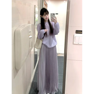French Holiday Style Long A-Line Skirt Women Summer Loose Slim Accordion Pleat Midi Skirt High Waist Korean Style Commute