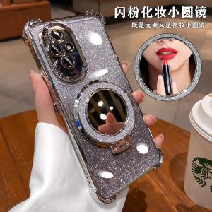 Honor 200 pro Fashionable Anti-Fall Silicone Phone Case with Mirror Magnetic Stand Womens Style Full Lens Protection Ultra Popular