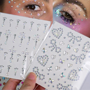 Bow/star/heart-shaped face rhinestone stickers self-adhesive gemstone tattoo stickers party performance makeup accessories