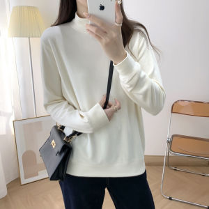 Soft Thickened Double-sided Velvet Half-high Collar Womens Autumn Winter Loose High-grade Flocking Base Shirt Inner Wear Top