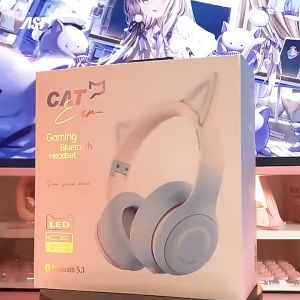 Headphone Bluetooth wireless dengan desain telinga kucing dapat terhubung ke HP/tablet/laptop with microphone