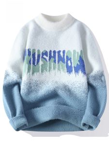 ROMON | Áo len dệt kim dày ấm áp mùa thu đông mới cho nam cổ tròn màu khối lượng rộng rãi thoải mái thường ngày bằng sợi polyester