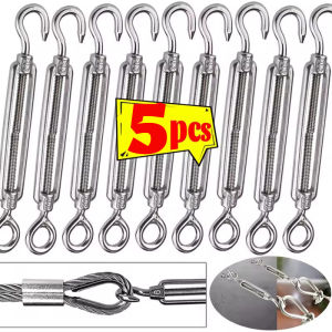5Pcs Stainless Steel Hook and Eye Turnbuckle Tensioners Rigging Sailing Hardware Wire Rope Tension Adjustable Garden Wire Turnbuckle