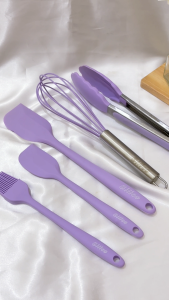 Silico Spatula Set Silikon Tahan Panas Warna Ungu 5 In 1 / Alat Masak Set Anti Lengket Kuas Silikon Spatula Silikon Capitan Silikon Kocokan Telur Silikon