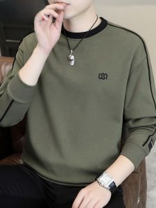 HENGYUANXIANG | Color Block Long Sleeve T-Shirt Round Neck Casual Thin Spring Autumn Mens Base Shirt Youth Fashion Daily Wear Cotton Polyester Blend