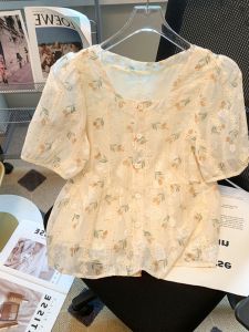 High Quality Stylish French Floral Chiffon Blouse