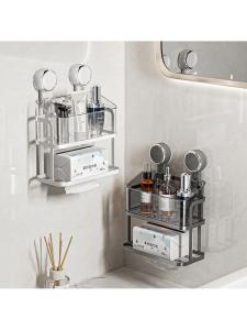 Bathroom Wall-Mounted Iron Art Storage Rack No-Drilling Cosmetic Organizer Suction Cup Toilet Paper Box Included Simple Style