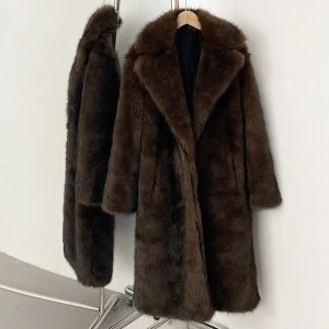 OFTBUY Long Faux Fur Jacket Fashion European Style Lapel Fur Coat Eco-friendly Covered Button Loose Casual Women Coats Winter