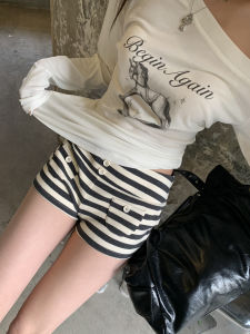 Summer Outwear Stripe High-Waist Casual American Style Hot Pants
