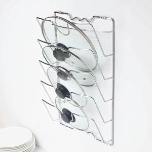 COD Wall Mounted Hanging Lid Holder Space Aluminum Pan Pot Cover Storage Rack Shelf Multifunctional