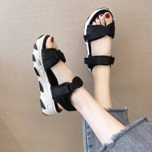 Womens Sports Sandals 2024 Summer New Arrival round Toe Platform Thick Sole Sandals Velcro Casual Beach Shoes