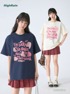 เสื้อยืดแขนสั้นผ้าฝ้ายแท้พิมพ์ลายตัวอักษรสำหรับฤดูร้อน ทรงหลวม สำหรับผู้ชายและผู้หญิง ทรงหลวม แขนสั้น ทรงหลวม สำหรับคู่รัก