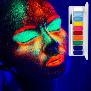 10 สี UV Luminous Face Body Paint Palette แต่งหน้า ปลอดสารพิษเรืองแสงสีอายไลเนอร์สําหรับเทศกาลคอสเพลย์เครื่องสําอาง