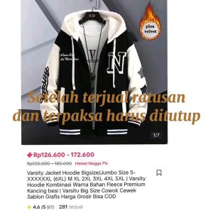 Jaket Hoodie Bigsize/Jumbo Size S-XXXXXXL (6XL) M XL 2XL 3XL 4XL 5XL | Varsity Hoodie Logo N Kombinasi Warna Bahan Fleece Premium Kancing besi
