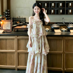 Fishline Floral Lace Chiffon Layered Cheongsam Dress
