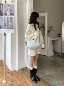 IAC Homemade Milk Mint Nylon Crossbody Bag Korean Drawstring Ruffle Zipper Commute Leisure Fitness One-Shoulder Large Bags