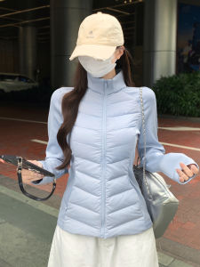 SUHUIQIAN | Slim Waist Blue Lightweight Warm Quilted Liner Short Female Winter Jacket