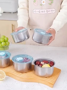 304 Stainless Steel Fresh Keeping Lunch Box Food Storage with Lid Container Refrigerator Storage Box