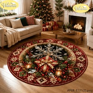 VIKAMA Christmas Party Round Rug Soft Non Slip Living Room Carpet Washable Bedroom Bedside Rug Cozy Festive Holiday Home Decor
