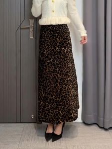 American Retro High Waist Leopard Print Design Half Skirt Womens Fashion Slimming Autumn New Style A-Line Skirt