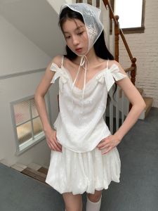 Adjustable Butterfly Knot Sweet And Spicy Top Vest BOURDELLE EN UNCORE Womens Summer Loose Fit Single Piece Pure Color