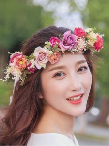 เครื่องประดับผมดอกไม้จำลองสำหรับเจ้าสาว เครื่องประดับผมสไตล์โบฮีเมียนย้อนยุค เครื่องประดับผมสำหรับการถ่ายภาพวันหยุด