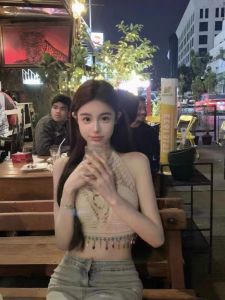 Beach Bohemian Style Womens Knitted Hollow out Mini Strap Vest Top Sweet And Spicy Summer Fashion Casual Hollow out Neckline