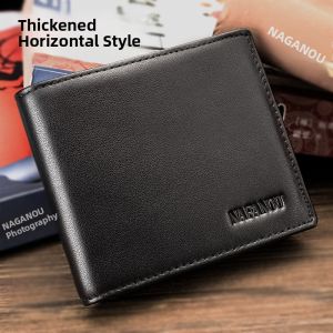 Mens Wallet Genuine Top Layer Cowhide Short Large Capacity Real Leather Money Holder Business OL Style Polyester Lining