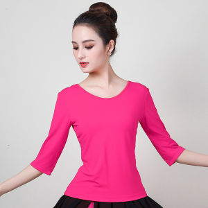 Modal Square Dance Top Womens round Neck Latin Classical Dance Fitness Performance Clothes Sleeve Length Seven Sleeve